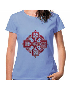 T-shirt da donna con croce celtica blu, manica corta