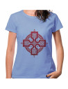 T-shirt da donna con croce celtica blu, manica corta
