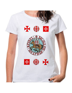 T-shirt Templari bianca con croci, manica corta