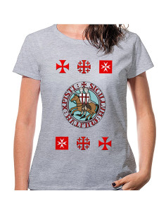 T-shirt Donna Grigia Templari con croci, manica corta