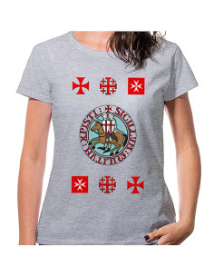 T-shirt templare grigia da donna con croci, manica corta