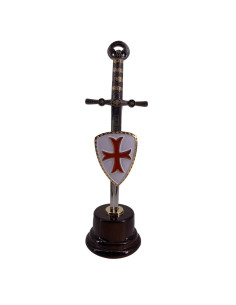 Mini-spada con mini-scudo e base dei Cavalieri Templari