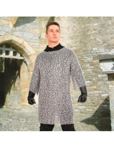Guanti medievali d'arme con cotta di maglia in velluto nero 
