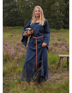 Abito medievale donna Burglinde blu maniche a tromba