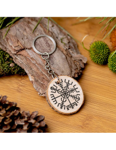 Portachiavi Viking Vegvisir in legno naturale