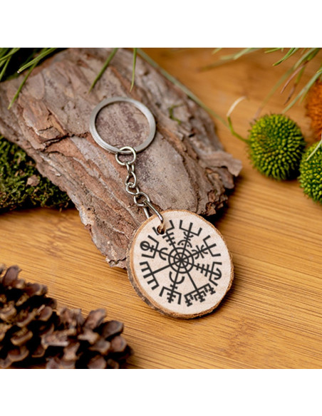 Portachiavi Viking Vegvisir in legno...