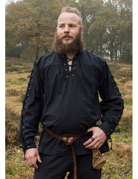 Camicia medievale nera con lacci...