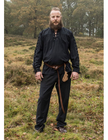 Camicia medievale nera con lacci...