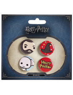 Set di 4 distintivi, Hagrid, Cappello, Dobby e Harry Potter