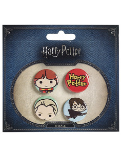 Set di 4 distintivi, logo Ron, Draco, Harry e Harry Potter