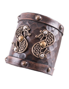 Bracciale in pelle con doppio drago vichingo