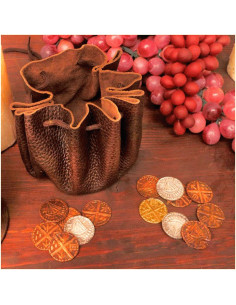 Borsa in pelle vichinga con 8 monete