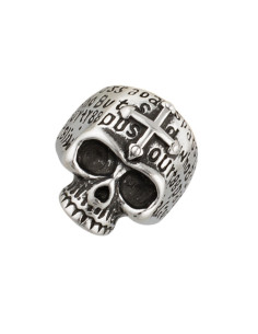 Anello Teschio con Croce in acciaio con finitura rusticata