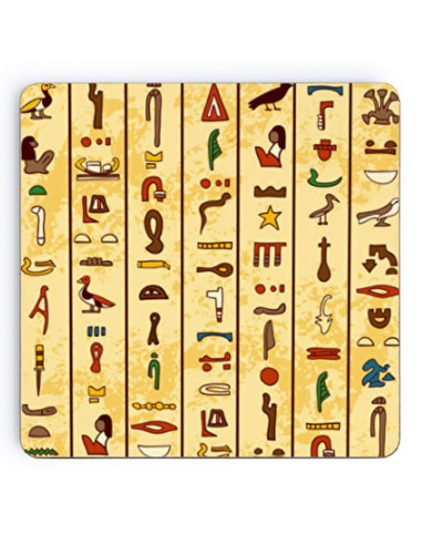 Sottobicchieri in legno geroglifici egiziani, 9 cm.