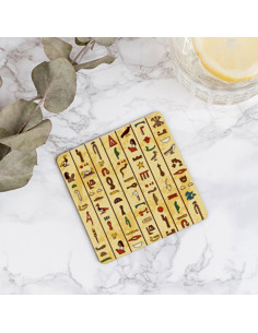 Sottobicchieri in legno geroglifici egiziani, 9 cm. 2