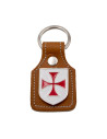 Portachiavi in pelle marrone e metallo Croce Templare