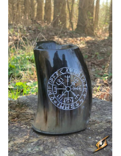 Vaso in corno vichingo modello Vegvisir, finitura...