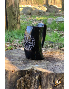 Vaso in corno vichingo modello Vegvisir, finitura scura 2