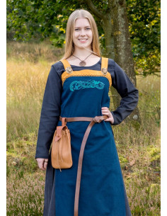 Abito grembiule blu Viking Hilja con ricami
