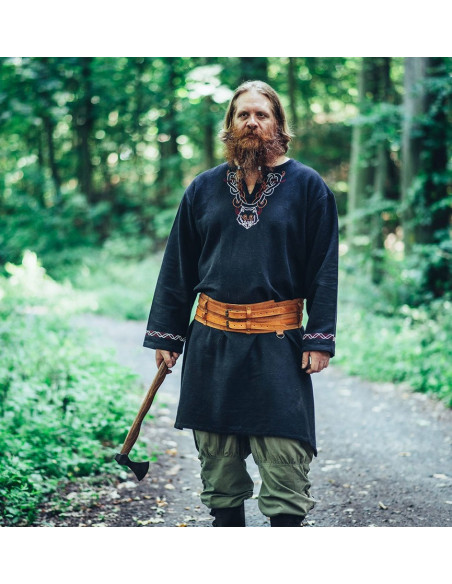 Tunica vichinga con ricamo Freki, nera