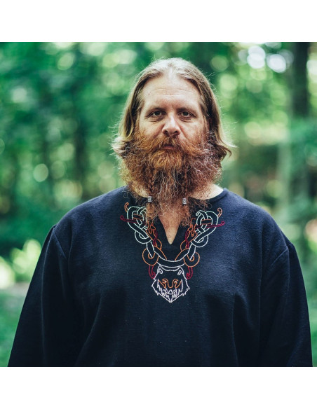 Tunica vichinga con ricamo Freki, nera