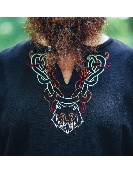 Tunica vichinga con ricamo Freki, nera