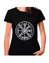 T-shirt nera Viking Woman Vegvísir, manica corta