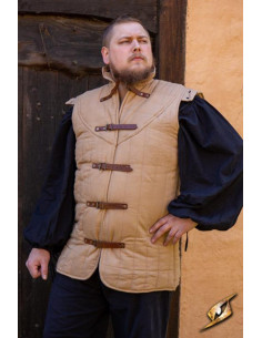 Gambeson da guerriero medievale senza maniche, color sabbia