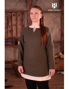 Tunica medievale corta da donna Svenja, colore verde oliva