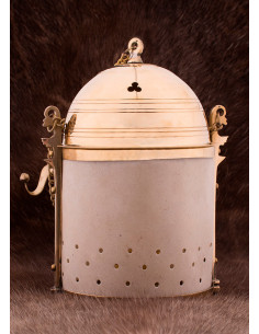 Lanterna-lanterna romana in ottone e pelle naturale,... 2