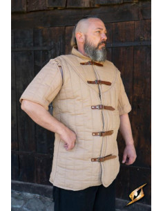 Guerriero Medievale Manica Corta Gambeson, Beige Deserto