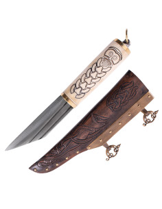 Coltello Seax o Viking con manico in osso decorato
