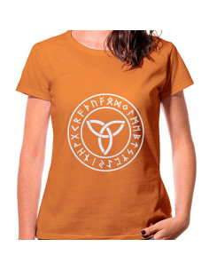 T-shirt celtica trisqueta arancione da donna, manica corta