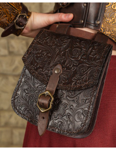 Borsa medievale Beatriz in pelle goffrata marrone scuro