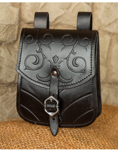 Borsa medievale Goffredo in pelle nera