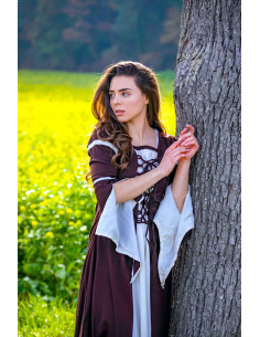 Abito medievale donna Larissa, naturale marrone-bianco