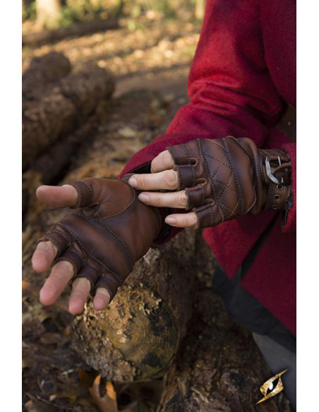 Guanti celtici in pelle marrone,...