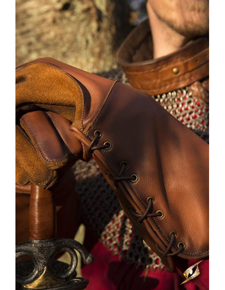 Guanti medievali Falcon, pelle marrone