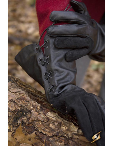 Guanti medievali Falcon, pelle nera