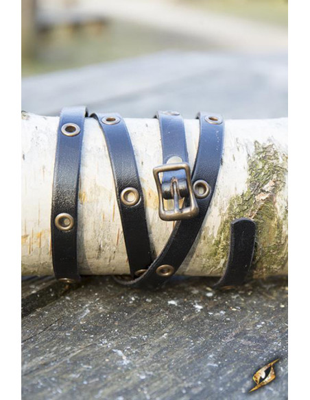 Bracciale multicinghia in pelle nera,...