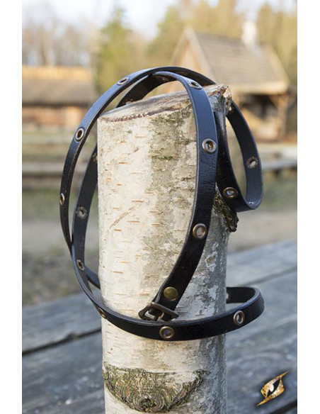 Bracciale multicinghia in pelle nera,...