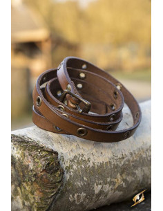 Bracciale multicinturino in pelle marrone, 125 cm.
