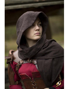 Cappuccio con scialle medievale modello Altaïr marrone scuro