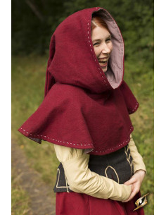 Cappuccio medievale con coprispalle, rosso scuro