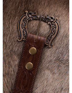 Cintura celtica lunga in pelle con lupi, 170 cm. 2