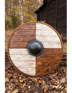 Scudo Vichingo Thegn Bianco/Legno per LARP, ø 80 cm.