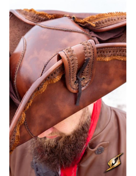 Cappello da pirata marrone in pelle...