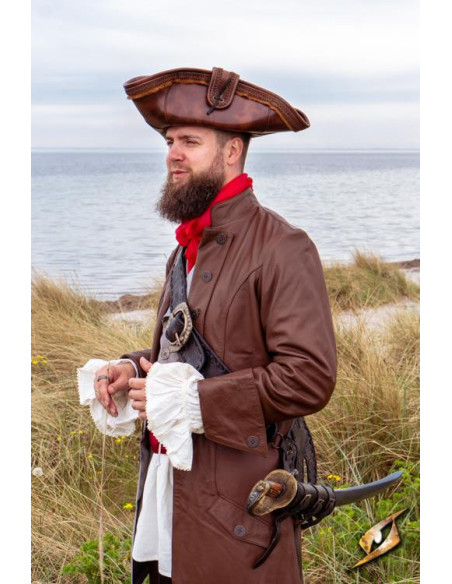 Cappello da pirata marrone in pelle...