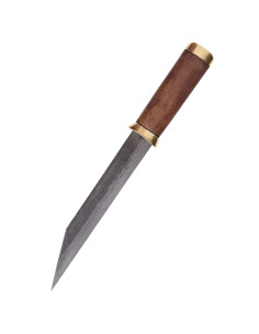 Coltello Seax lama in acciaio damasco, fodero in camoscio...