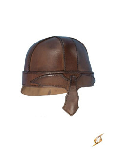 Casco spangenhelm medievale in pelle marrone per LARP
